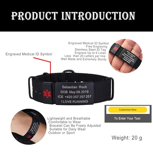 TINGKU Personalized Medical Alert Bracelet for Men Women Custom Engraved Emergency Medical ID Bracelets Diabetic Nylon Wristband Sport Jewelry2