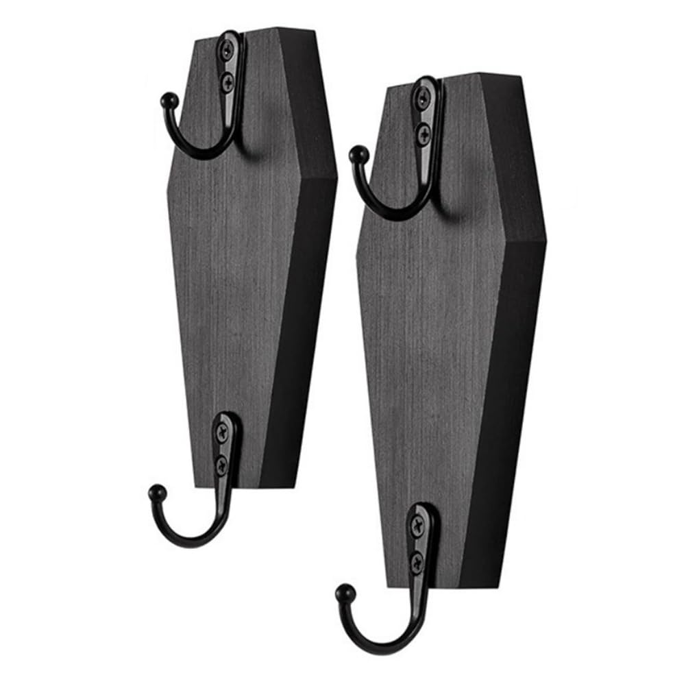 CTRLZS Halloween Coffin Wall Hanging, Coffin Wall Hook for Keys for Wall - Rustic Black Wooden Hanger for Keys, Mugs, Purse A