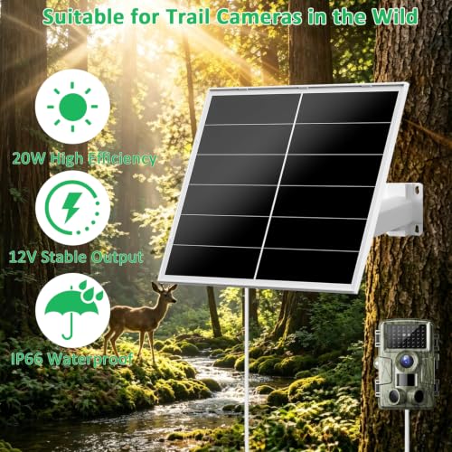 Image of FUTUREZEN 20W 12V Solar Panel for Trail Cameras, DC 5.5x2.1mm Port, 2 Pack