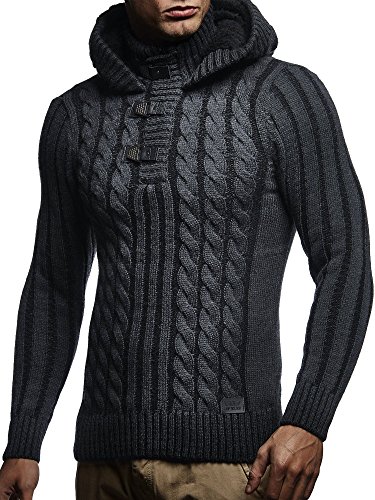 Leif Nelson pour des Hommes Pullover Pull à Capuche Hoodie Pull en Tricot Hoody Sweatshirts Longsleeve Veste d'hiver arrêtez-Vous LN5290; Taille XL, Noir Anthracite