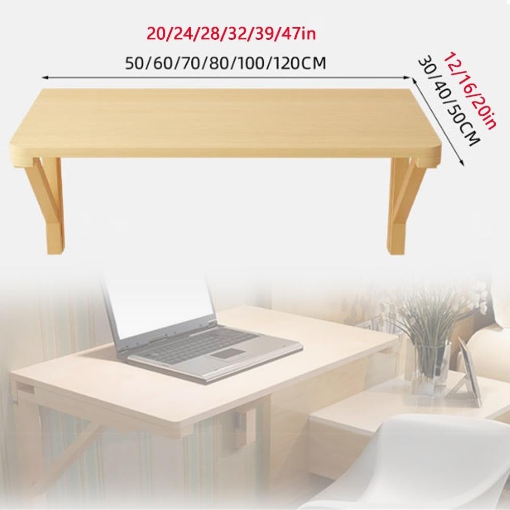 60/80/100cm Tavolo Da Parete Pieghevole Legno Scaffale A Muro Richiudibile