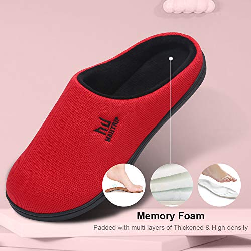Maiitrip Men's Memory Foam House Mule Slippers Indoor Outdoor, Comfort Winter Warm Non Slip Slip On House Shoes For Men At Home,Lightweight Slip Resistant Rubber Sole,Red,Size 7 7.5 8 #TOP2