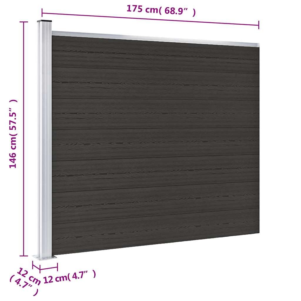 Panneau de clôture WPC composite noir 175x146 cm, barrière jardin rigide avec poteau aluminium, lame occultant pour terrasse balcon extérieur, palissade brise vue séparation intimité