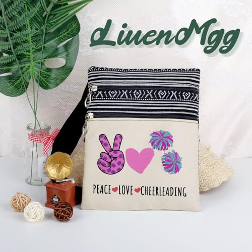 Peace Love Cheerleading Messenger Bag Small Ethnic Pattern Printed Adjustable Strap Crossbody Zipper Bag Phone Bag Wallet Cute Shoulder Handbag for Women Chherleaders Teammates 5