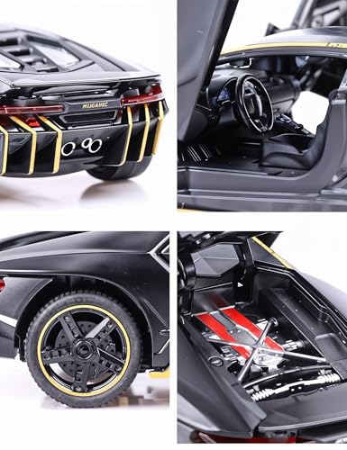 Image of Lamborghini Centenario Die Cast Model Car 1:32 Scale | Pull Back Toy Car with Sound & Light | Openable Doors, Black Gold Collectible Car Toy for Kids Boys Gift