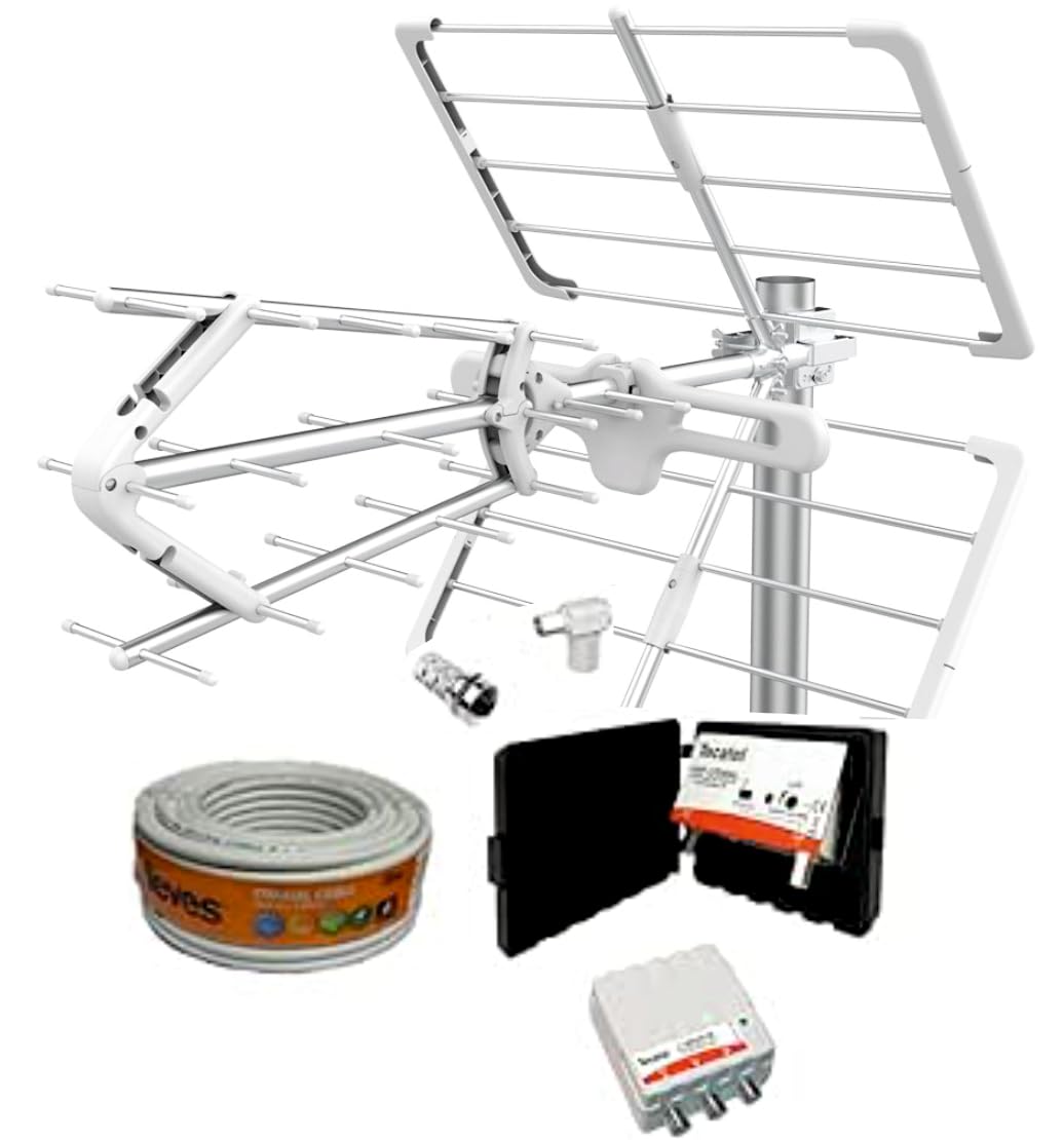 Zestaw Antena TV TECATEL + Wzmacniacz 30 dB + Zasilacz 2 wyjścia + Połączenia + 20m Kabel