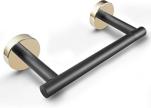 Soporte de papel higiénico negro mate y dorado, soporte de rollo de papel de metal giratorio para baño montado en la pared con cerradura, acero