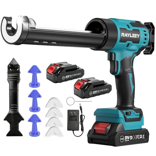 Akku Kartuschenpistole mit 2x2000mAh Akkus, 21V Elektro-Silikonpistole mit 6 Geschwindigkeiten & LED-Licht, Tropf-Stopp, 9tlg. Fugenentferner-Set für Bad & Küche zum Abdichten, Verfugen, Montieren