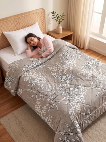 Image of Mafatlal 120 GSM Tulip Microfiber Single Bed AC Comforter | Elegant Reversible All Season Quilt Blanket | Soft Breathable Bedding Rajai for Home, Travel | 154 x 228 cm | Taupe Brown
