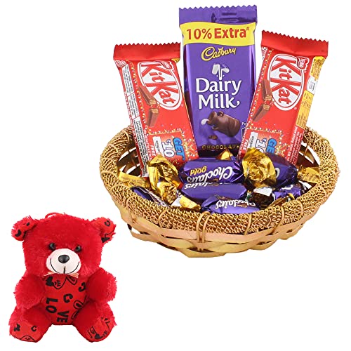 Image of SFU E Com Cadbury Choco Combo | Valentine Teddy Bear with Chocolate Combo | Valentine Chocolate Hamper | 286
