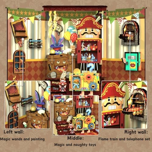 Image of Book Nook Kit, Dragon Toy Shop Bookshelf Decor | LED Light, DIY Miniature, 3D Wooden Puzzle House, For Beginners, Teens & Adults, 103 Pieces