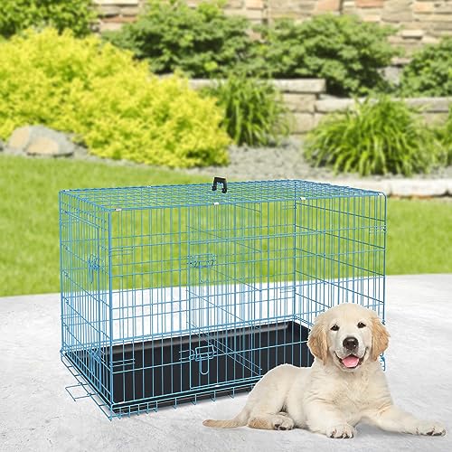 Image of BestPet | Dog Crate | 24 inch | Blue | Foldable Metal Kennel with Double Doors