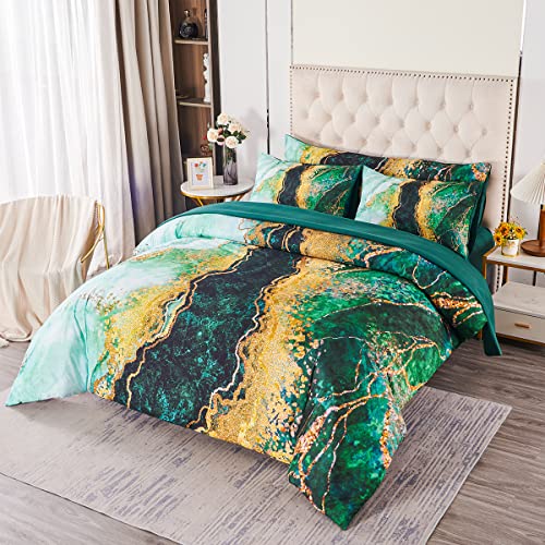 Perfemet 6 Pcs Bed-In-A-Bag Green Watercolor Marble Pattern Comforter Set Full Size Colorful Abstract Artwork Bedding Set Modern Ultra Soft Lightweight Quilt Set For All Season(Green, Full) #TOP15