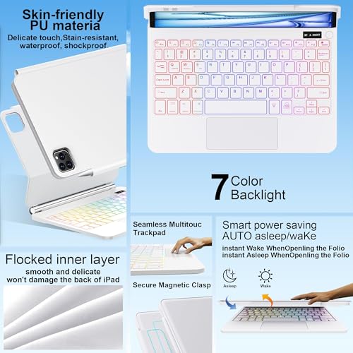 Image of Keyboard Case for iPad Air 13 inch (M4 /2026 /M3 2025 /M2, 2024),iPad Pro 12.9 inch (3 /4 /5 /6th Gen)，Easy-Set Magnetic Stand- 7-Color Backlit - Removable Cases with Multi-Touch Trackpad Keyboard