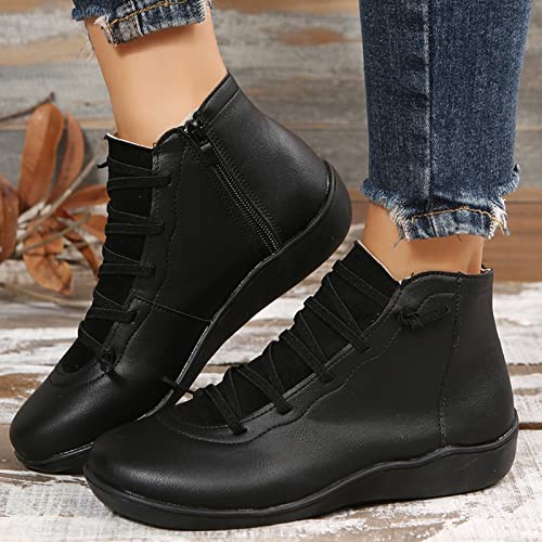 Bottes courtes en cuir véritable rétro : l'élégance minimaliste plate - 2