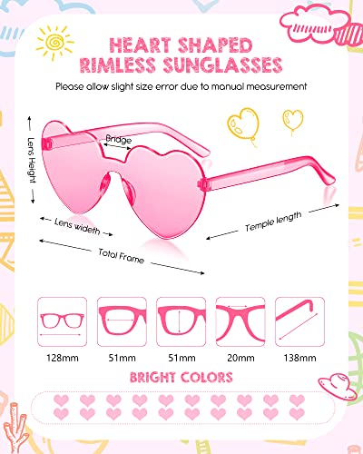 20 Pair Kid Heart Shaped Sunglasses Girl Boy Party Sunglasses Rimless Transparent Candy Color Vintage Rainbow for Age 5-122