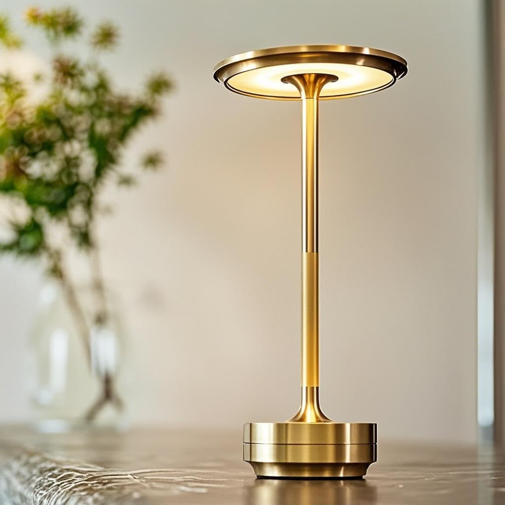 Cordless Rechargeable Table Lamps, Portable Led Ecolume Dining Table Light with Touch Control & 3 Color Dimmable, 5200mAh Battery Powered Vueeze Table Lamp for Outdoor Patio Dinner Restaurant (Gold)