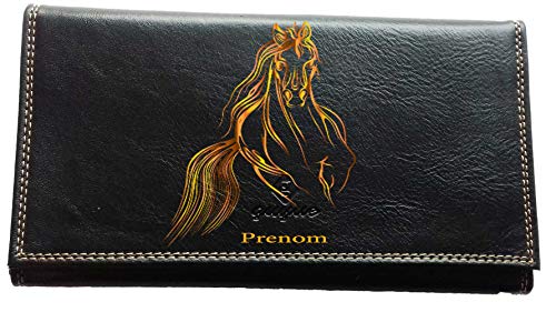 Syl'la Cheval Orange personnalise Compagnon Porte Chequier Portefeuille Porte Carte Porte Monnaie Noir pour Femme