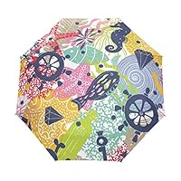 FANTAZIO three fold Travel Umbrella Pirate Marine Life auto open umbrella