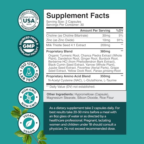 Liver Support NAC Supplement with Milk Thistle Extract - Herbal Liver Supplement with N Acetyl Cysteine, Artichoke, Choline & Beetroot - Antioxidants for Cleanse, Detox & Repair - 60 Capsules - Image 3