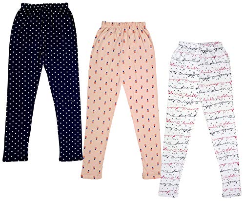 Image of IndiWeaves Girls Cotton Printed Leggings Slim Fit Cotton Stretchable Leggings [Pack of 3] Black, Peach, White1