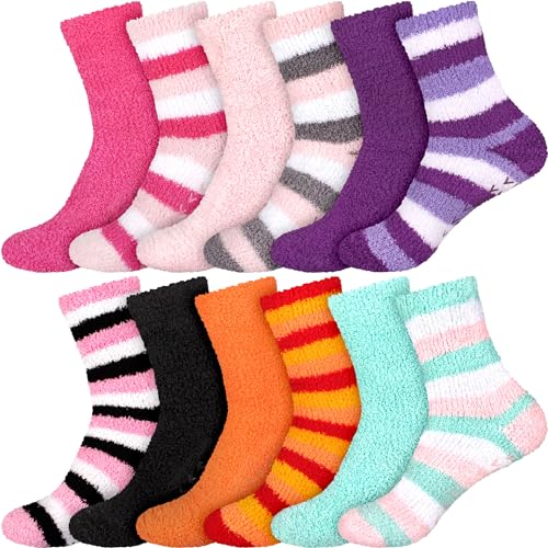 Image of BambooMN Colorful Fuzzy Socks - Assorted Super Soft Warm Microfiber Comfy Home Socks - Value Pack