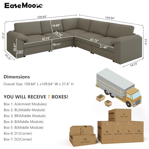 Image of EASE MOOSE Oversized Corner Modular Sectional Sofa, Faux Leather Sectional Sofa with Deep Seat, Scratch Resistant Faux Leather Material, Extra Large L Shaped Couch, Light Grey