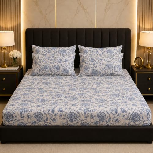 Image of THEA Double Bedsheet Set| 100% Cotton Like Soft Fabric | Microfiber Double Bedsheet for Double Bed (90 X 100 inches) with 2 Pillow covers,Bluebell Garden