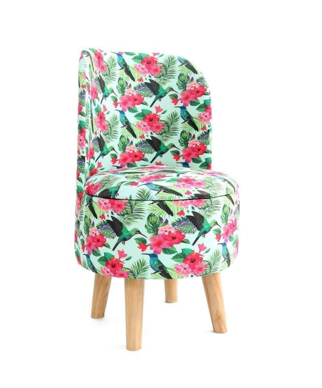 Image of NACIA Velvet Printed Ottoman Chair | Dressing Table Chair for Bedroom Makeup Room Decor | Modern Upholstered Ottoman with Wooden Legs for Living Room & Home (18x18x32 Inches, Baby Pink Leaf)