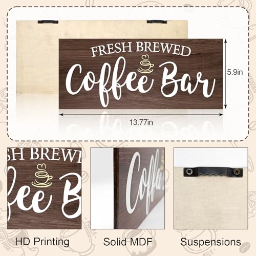 Image of Rustic Coffee Bar Sign Wall Decor - Vintage Wood Grain Hanging Plaque for Kitchen, Cafe Bar Home Housewarming - Farmhouse Style Coffee Station Accessories, Self Serve Fresh Brewed Sign - 13.7x5.9 Inch