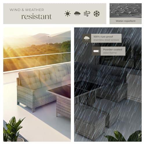 TecTake Rattan Garden Furniture Set - 8 Seater Garden Rattan Furniture Set Including an Outdoor Sofa, 2 Stools, Table, Cushions, Assembly Clamps and Instructions - grey/beige - Image 8