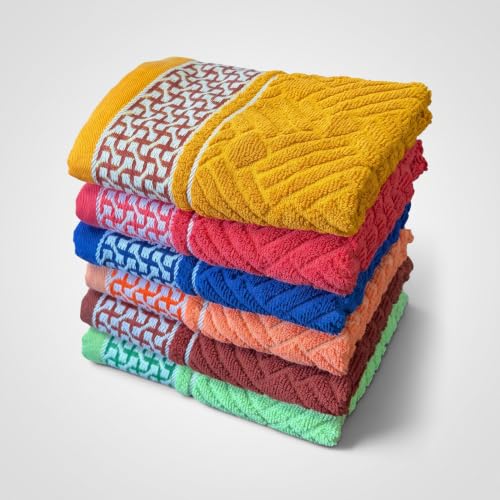 Image of Hand Towel Set of 6 (40x60 cm, 450 GSM) - Soft Cotton, Absorbent, Quick Dry - Bathroom, Wash Basin, Kitchen, Travel & Gym Face & Hand Towel for Men & Women-Multicolor