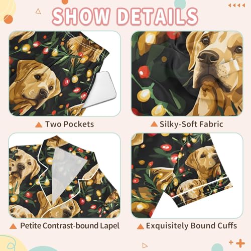 senya Golden Dog Light Satin Summer Pajama Sets Silk Short Sleeve Button Down Sleepwear3