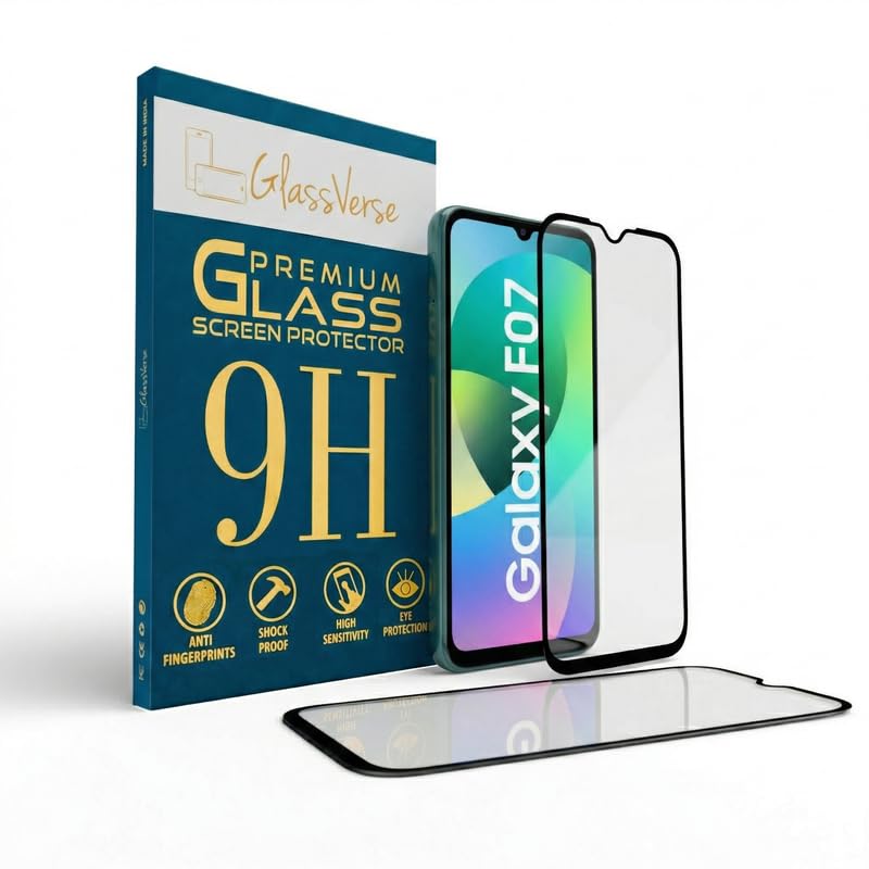 Image of GlassVerse PureView Tempered Glass for Samsung Galaxy F07 | Crystal Clear, 9H Hardness Screen Protector, Edge to Edge, Case Friendly, Hassle-less Installation Kit Included. (Pack of 2)