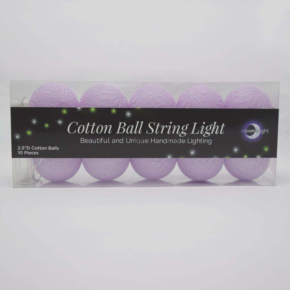 PaperLanternStore.com 10 diod LED, lawenda, okrągła tekstura, bawełniana kulka, tkana, sznurkowa, 1,5 m, zasilanie bateryjne z timerem