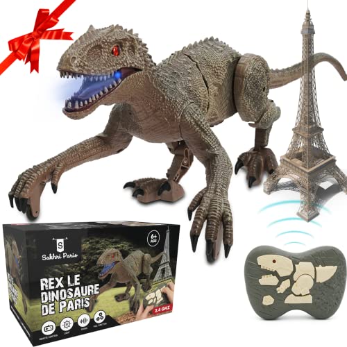 Rex Le Dinosaure de Paris – Jouet Dinosaure Telecommande – Mouvements Realistes & Sons d’Ambiance – Robot Radiocommande avec Manette de Controle - Garcon & Fille - Livre Offert