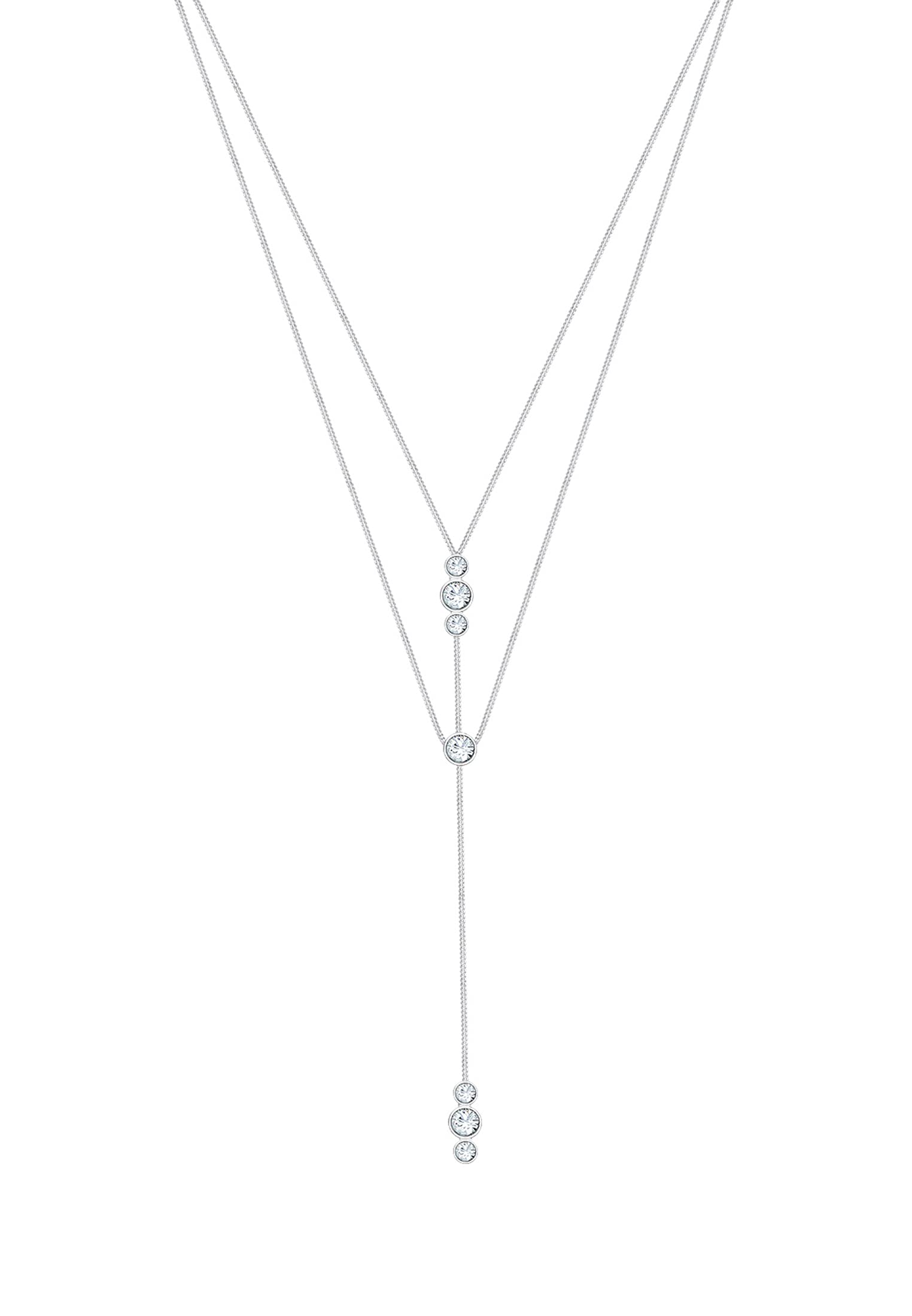 Elli Necklace Y-Chain Layer Round Basic Geo Crystals 925 Sterling Silver