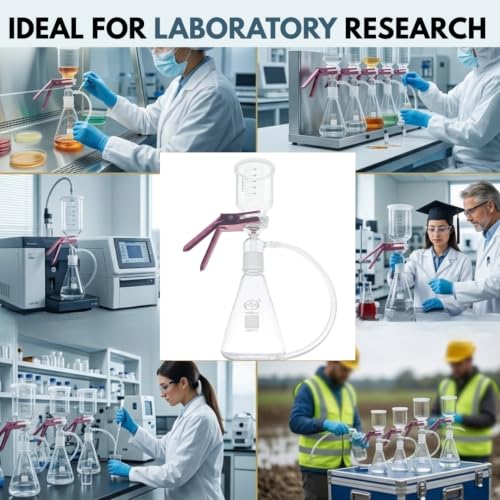 Image of ISKO Borosilicate glass Membrane Filter Holder Assembly with 350ml graduated sintered cup and silicone Pneumatic Pipe - 1000ml flask capacity B-40 Joint 47MM Filter (1 set)