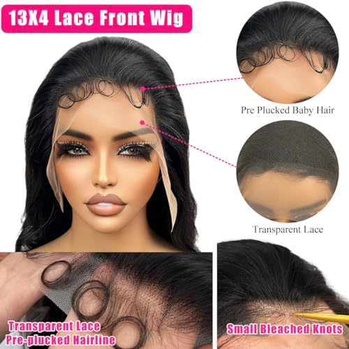 30 Inch Lace Front Wig Human Hair Body Wave 13x4 Glueless Wigs Human Hair Pre Plucked with Baby Hair 180% Density Frontal Wigs for Black Women Human Hair HD Lace Brazilian Virgin Hair Body Wave Wig - Image 4