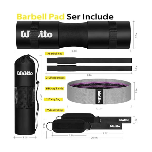 WALITO 8Pcs Barbell Pad Set for Hip Thrust - Squat Pad,Gym Accessories for Women with Bar Bad,Bench Press, with Gym Ankle Straps,Resistance Bands for Working Out,Lifting Strap,Carry Bag - Image 2