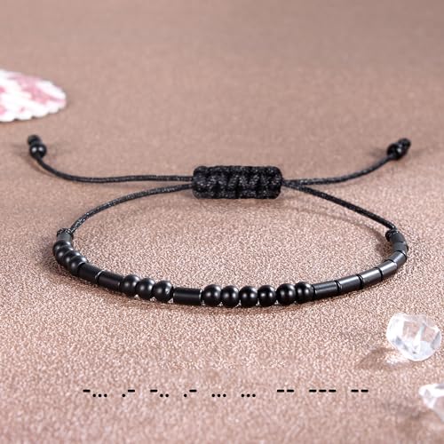 Morse Code Bracelets for Women Inspirational Gifts for Her Adjustable Black Adjustable Braided Men Bracelets Motivational Best Friend Birthday Gifts for Sister Daughter Mom Dad Christmas Jewelry…