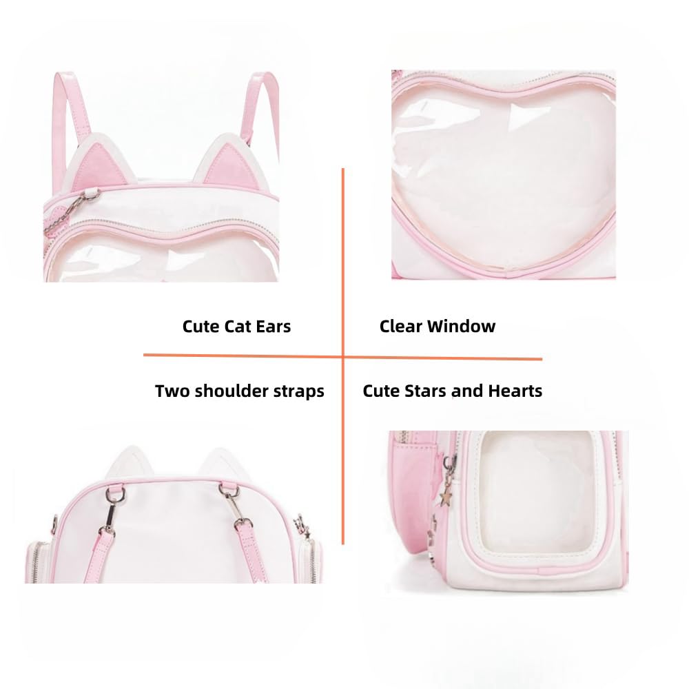 Kawaii Ita Bag Cat Pin Backpack Shoulder Crossbody Bag for Miku Anime Heart Clear Layer with Insert