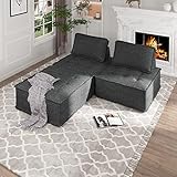 Mixoy Modular Sectional Sofa, Variable 3 Seater Sofa Couch with Oversized Soft Seat, Free Combination Armless Sectional Sofa Couch for Living Room, Bedroom (Dark Grey, 3PCS)