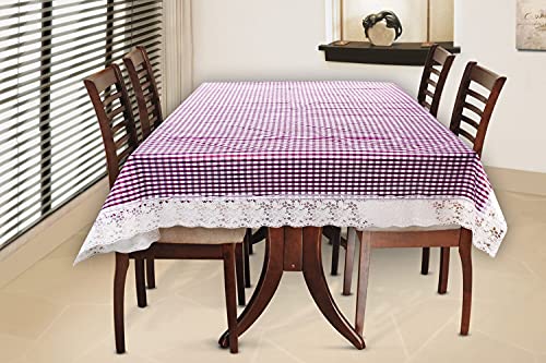 Image of The Furnishing Tree Waterproof PVC Rectangle Shaped 4 Seater Table Cover WxL 54x78 inches Pin Check Pattern Voilet with White Border lace
