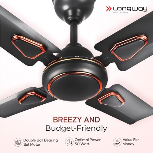 LONGWAY Kiger P1 600 mm/24 inch Ultra High Speed 4 Blade Anti-Dust Decorative Star Rated Ceiling Fan (Smoked Brown, Pack of 1) - Image 5