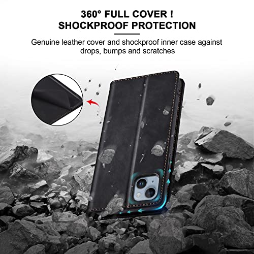 Image of Jasonyu Flip Wallet Case for iPhone 14,Leather Magnetic Folio Cover with Card Holder,Kickstand - TPU Shockproof Durable Protective Phone Case,Black