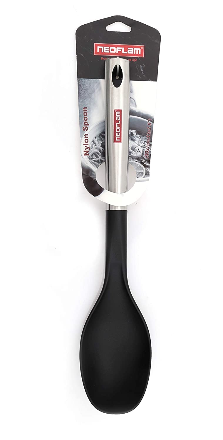 Nylon Ladle With Stainless Steel Handle 33X9.5cm, Black, Kitchen Tools