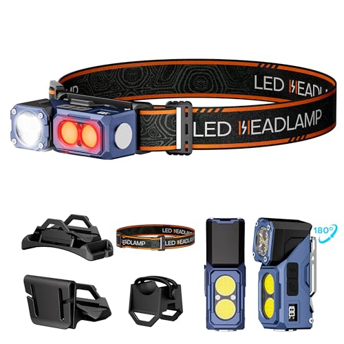 LED Headlamp Rechargeable Flashlight,3-in-1 Head Lamp & Bike Light with Motion Sensor,Red Light & Digital Power Display for Adults, Magnetic Base,IPX5 Waterproof Headlamps for Running,Hiking,Camping