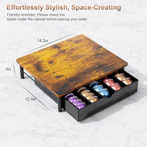 Image of gianotter Wood Vertuo Pod Holder Drawer, Compatible with Nespresso Vertuo Capsules, Compatible with 40 Large or 60 Small Nespresso Capsule Organizer