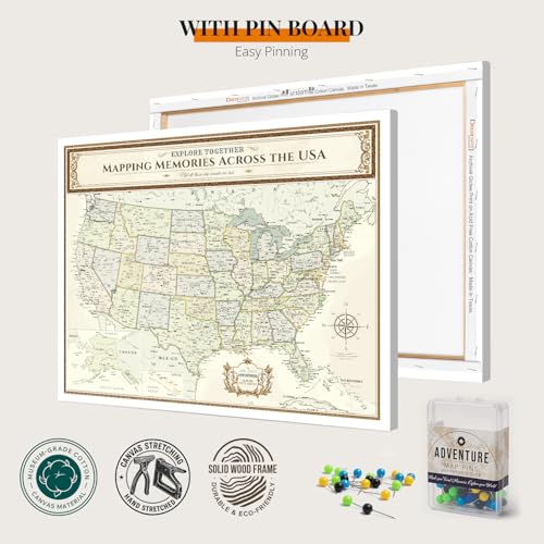 Image of DECORARTS - Push Pin Travel Map USA, US Maps for Wall, Colorful Classic United States Pin Board Canvas Wall Art, Giclee Print on Canvas, Handcrafted in USA, 20x16''